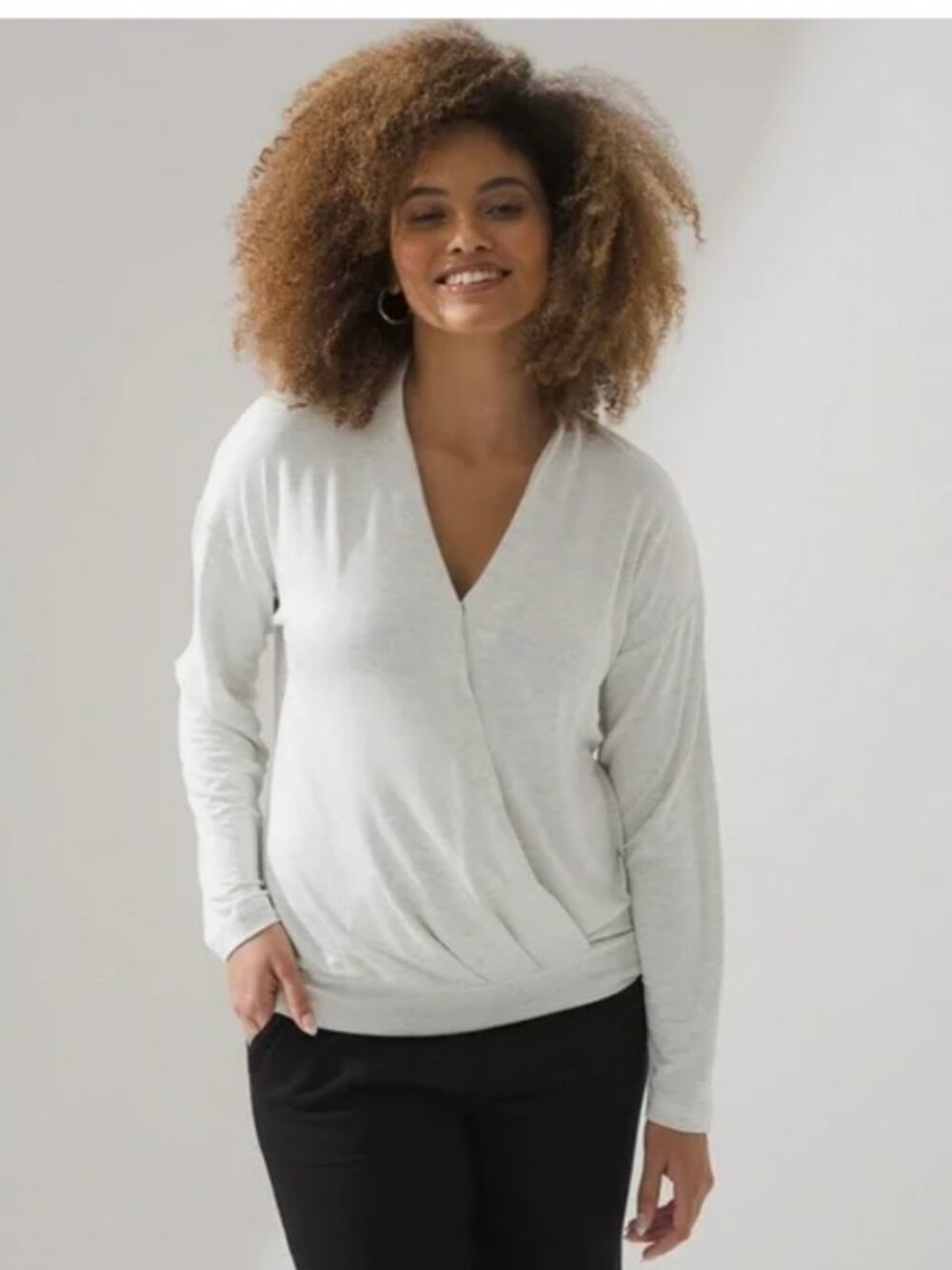 Soma Upward Wknd Soft Wrap Jersey Snap Closure Stretch Gray Blouse Top XL FX9